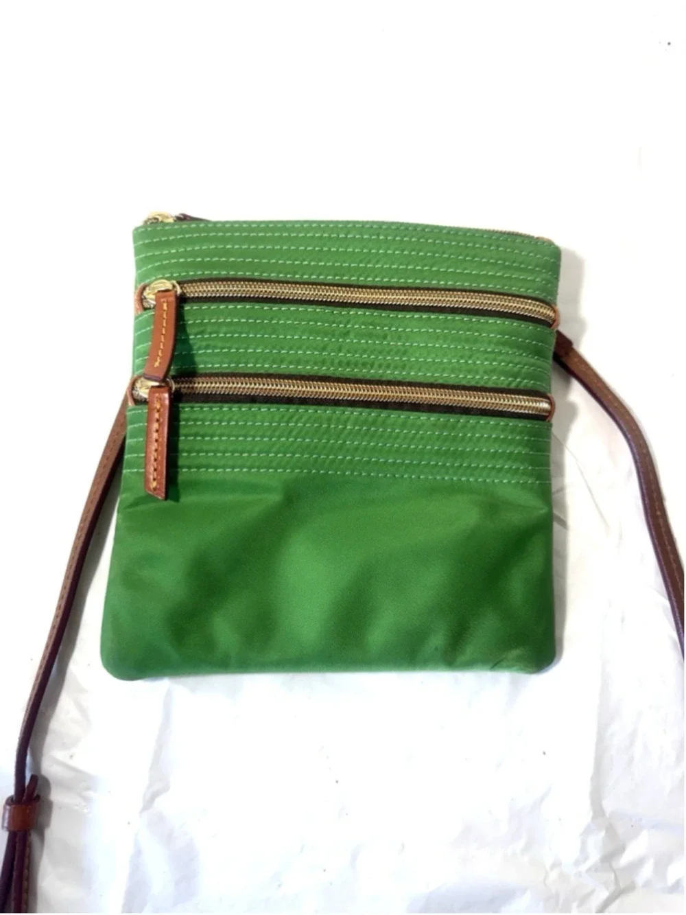 Dooney & Bourke Green Nylon North South Triple Zip Shoulder Crossbody Bag Purse